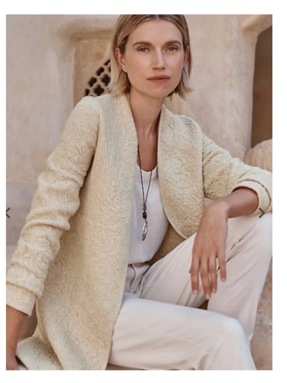 J Jill Pure Jill Quilted Open‎ Front Cardigan 2X Oatmeal Beige Pockets Neutral
